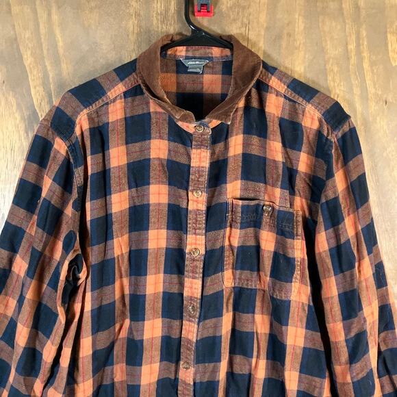 Eddie Bauer Womens Shirt Orange Multi Plaid Button Down Flannel Cotton Blend XL - Picture 2 of 12